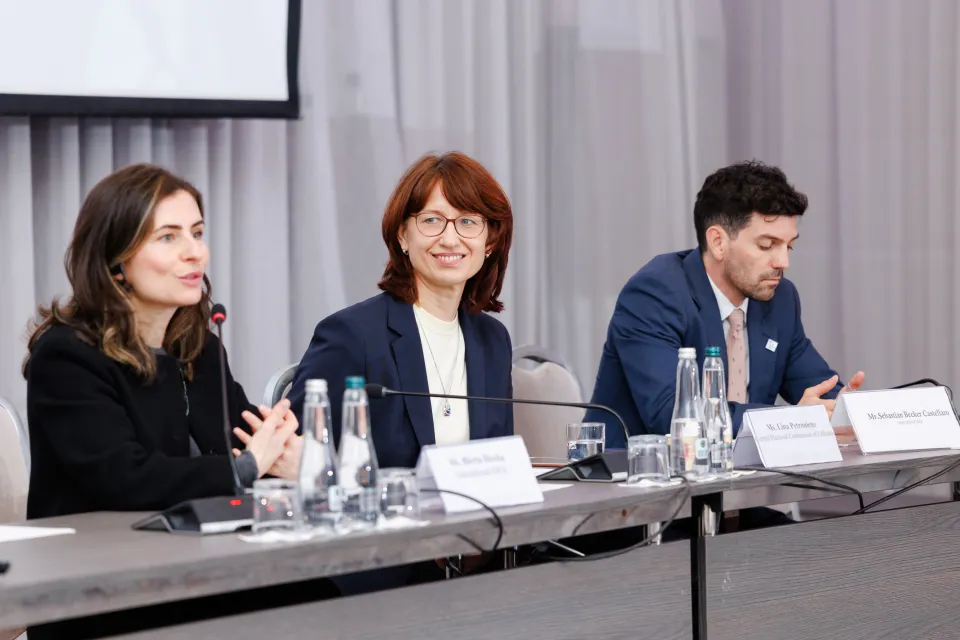 Blerta Hoxha moderating the first panel 